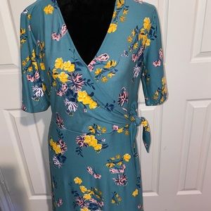Green flower print dress, US large